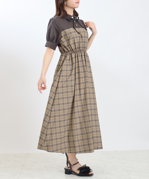 セール】チェック柄ドッキングワンピース（ワンピース）｜ASTORIA