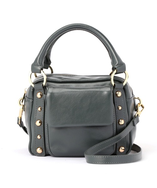 NATURAL BEAUTY BASIC（ナチュラルビューティーベーシック）の「◇【Oggi掲載】メタルスタッズスクエアボストンバッグ（ボストンバッグ・レディース・ピンク/グリーン・ﾌﾘ-）」の4枚目の写真