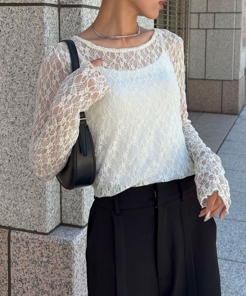 NOGLE(ノグル)の「【NOGLE/ノグル】2wayレーストップス(Tシャツ/カットソー・レディース・アイボリー/ブラック/ホワイト・FREE)」の16枚目の写真