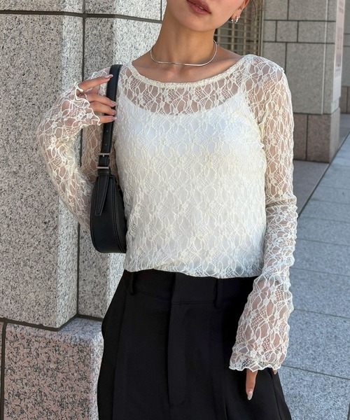NOGLE(ノグル)の「【NOGLE/ノグル】2wayレーストップス(Tシャツ/カットソー・レディース・アイボリー/ブラック/ホワイト・FREE)」の18枚目の写真