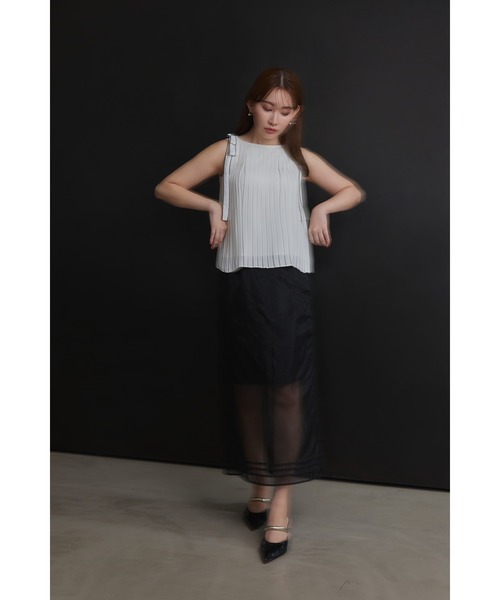 Her lip to（ハーリップトゥー）の「Pleated Chiffon Ribbon Top（シャツ/ブラウス・レディース・ホワイト/ブラック・FREE）」の4枚目の写真