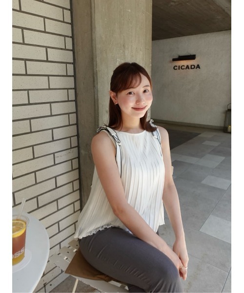 Her lip to（ハーリップトゥー）の「Pleated Chiffon Ribbon Top（シャツ/ブラウス・レディース・ホワイト/ブラック・FREE）」の8枚目の写真