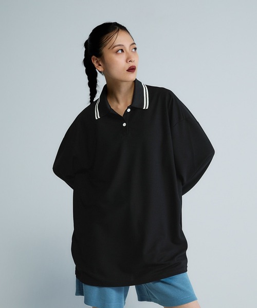JEANASIS（ジーナシス）の「【Les Fleurs】ネックラインポロLS/592981（ポロシャツ・レディース・ブラック/ホワイト・FREE）」の2枚目の写真