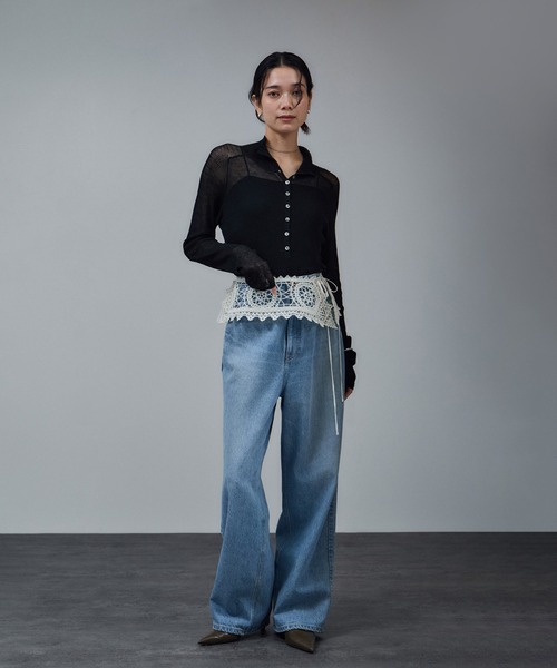 SALON adam et rope'（サロン アダム エ ロペ）の「エンブロイダリカラー（マフラー・レディース・ブラック/オフホワイト・FREE）」の8枚目の写真