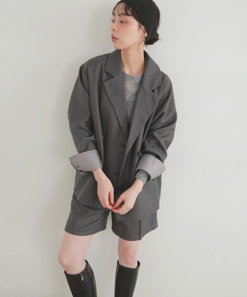 LIAN（リアン）の「カフデザインダブルテーラードジャケット（テーラードジャケット・レディース・チャコールグレー/ブラウン/ベージュ/ブラック・FREE）」の5枚目の写真