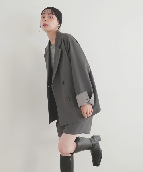 LIAN（リアン）の「カフデザインダブルテーラードジャケット（テーラードジャケット・レディース・チャコールグレー/ブラウン/ベージュ/ブラック・FREE）」の6枚目の写真