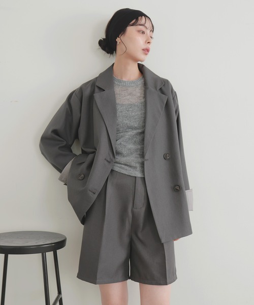 LIAN（リアン）の「カフデザインダブルテーラードジャケット（テーラードジャケット・レディース・チャコールグレー/ブラウン/ベージュ/ブラック・FREE）」の7枚目の写真