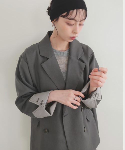 LIAN（リアン）の「カフデザインダブルテーラードジャケット（テーラードジャケット・レディース・チャコールグレー/ブラウン/ベージュ/ブラック・FREE）」の8枚目の写真
