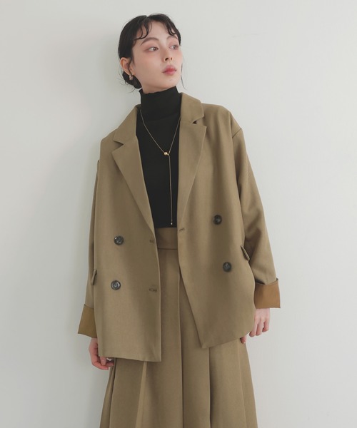 LIAN（リアン）の「カフデザインダブルテーラードジャケット（テーラードジャケット・レディース・チャコールグレー/ブラウン/ベージュ/ブラック・FREE）」の12枚目の写真