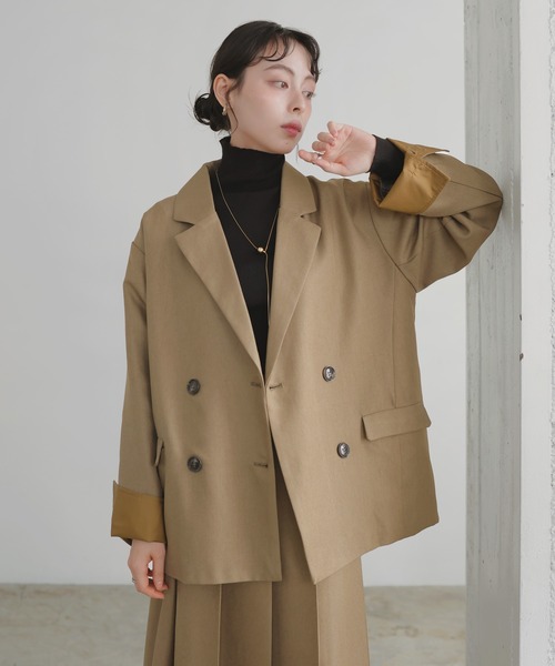 LIAN（リアン）の「カフデザインダブルテーラードジャケット（テーラードジャケット・レディース・チャコールグレー/ブラウン/ベージュ/ブラック・FREE）」の13枚目の写真