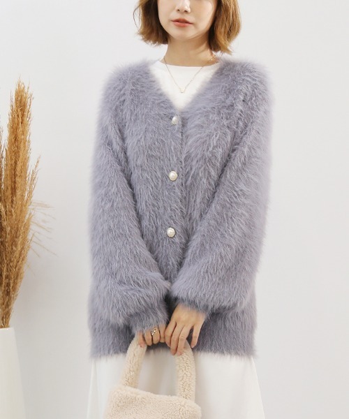 ReRe(リリ)の「バルーン袖シャギーニットカーディガン(カーディガン/ボレロ・レディース・ブラック/グレイッシュベージュ/グレー/ホワイト・FREE)」の3枚目の写真