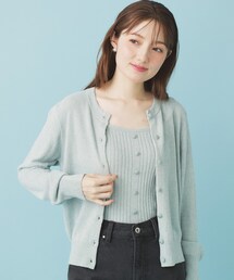 ミニモールラメコンパクトクルーカーディガン/アンサンブル対応【洗濯機OK】