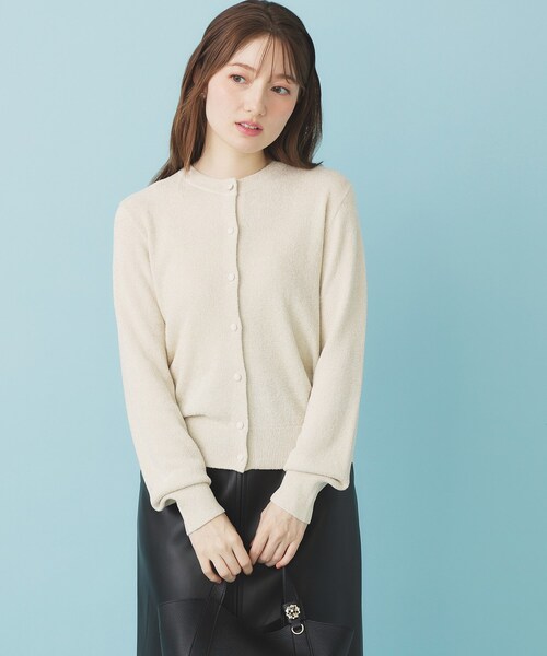 index（インデックス）の「ミニモールラメコンパクトクルーカーディガン/アンサンブル対応【洗濯機OK】（カーディガン/ボレロ・レディース・チャコールグレー/オフホワイト/グリーン系・36/38/40）」の2枚目の写真