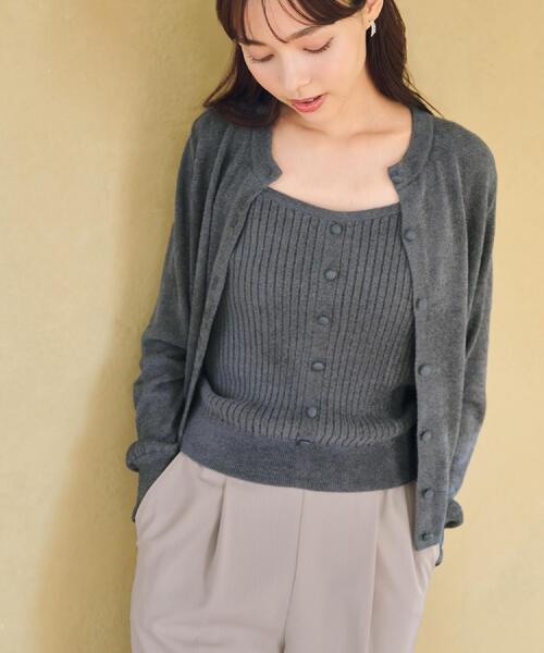 index（インデックス）の「ミニモールラメコンパクトクルーカーディガン/アンサンブル対応【洗濯機OK】（カーディガン/ボレロ・レディース・チャコールグレー/オフホワイト/グリーン系・36/38/40）」の10枚目の写真
