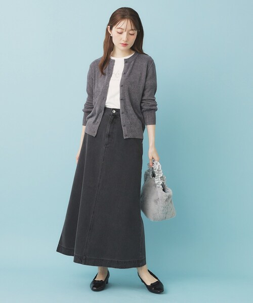 index（インデックス）の「ミニモールラメコンパクトクルーカーディガン/アンサンブル対応【洗濯機OK】（カーディガン/ボレロ・レディース・チャコールグレー/オフホワイト/グリーン系・36/38/40）」の13枚目の写真