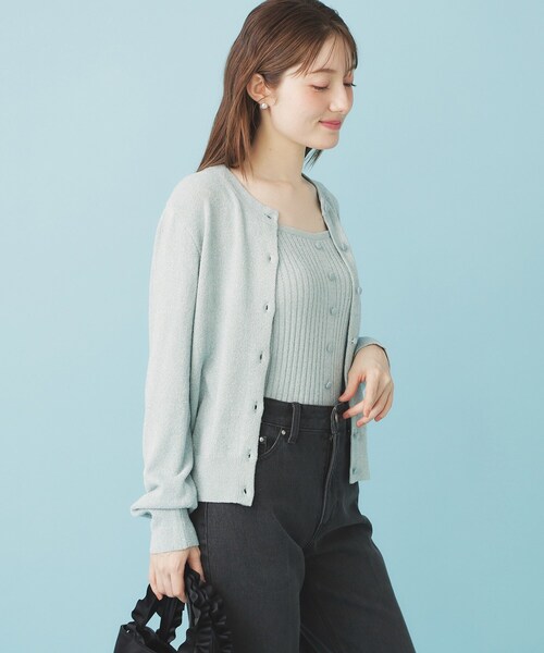 index（インデックス）の「ミニモールラメコンパクトクルーカーディガン/アンサンブル対応【洗濯機OK】（カーディガン/ボレロ・レディース・チャコールグレー/オフホワイト/グリーン系・36/38/40）」の16枚目の写真