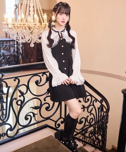 ROJITA（ロジータ）の「花柄シアーラッフルワンピース（ワンピース・レディース・ピンク/ブラック/ブルー・FREE）」の4枚目の写真