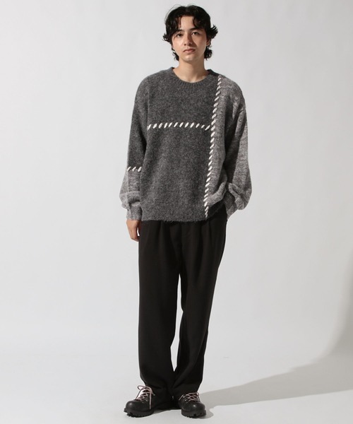 niko and...(ニコアンド)の「かがりステッチニットプルオーバー(ニット/セーター・メンズ・ブラウン/チャコール/アイボリー・MEDIUM/LARGE)」の4枚目の写真