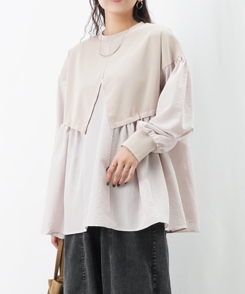 LUCA/LADY LUCK LUCA(ルカ/レディラックルカ)の「LC/LLL 布帛切替チュニック(Tシャツ/カットソー・レディース・ベージュ/ブラック/グレー・FREE)」の7枚目の写真