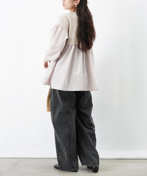 LUCA/LADY LUCK LUCA(ルカ/レディラックルカ)の「LC/LLL 布帛切替チュニック(Tシャツ/カットソー・レディース・ベージュ/ブラック/グレー・FREE)」の9枚目の写真