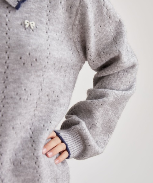 Lace Ladies(レースレディース)の「針抜き 刺繍 ポロ ニット プルオーバー(ニット/セーター・レディース・グレー/アイボリー・FREE)」の10枚目の写真