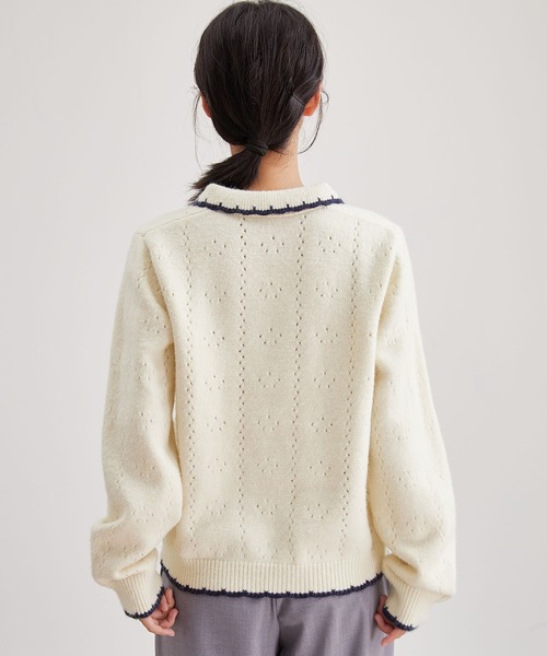 Lace Ladies(レースレディース)の「針抜き 刺繍 ポロ ニット プルオーバー(ニット/セーター・レディース・グレー/アイボリー・FREE)」の15枚目の写真