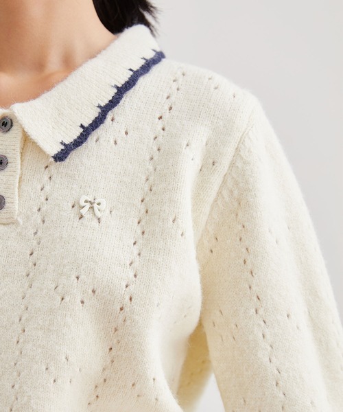 Lace Ladies(レースレディース)の「針抜き 刺繍 ポロ ニット プルオーバー(ニット/セーター・レディース・グレー/アイボリー・FREE)」の18枚目の写真