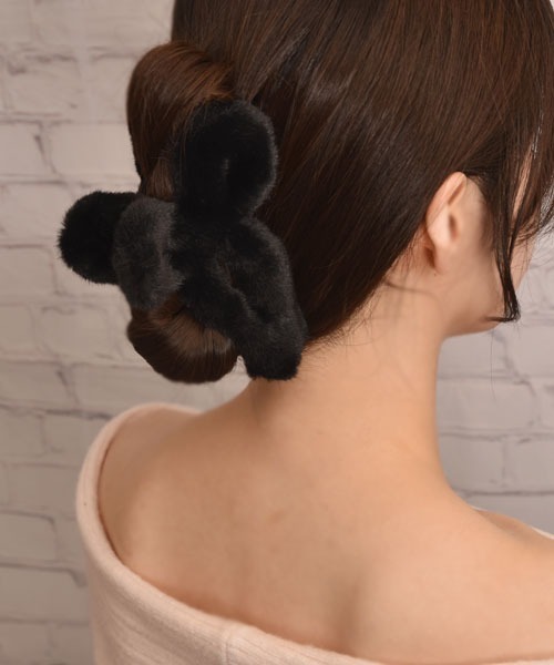 セール】【float】もこもこ フェイクファー リボン バンスクリップ