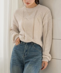 DAY CLOSET | 程よい透かし編み。長袖やわらかモヘアタッチケーブルニットセーター レディース(ニット/セーター)