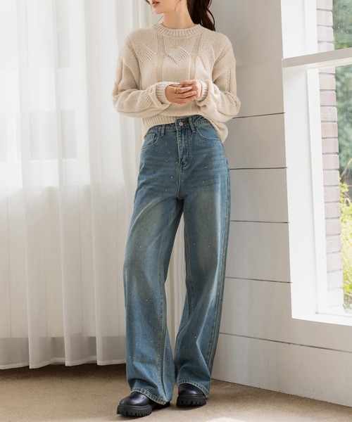 DAY CLOSET(デイ クローゼット)の「程よい透かし編み。長袖やわらかモヘアタッチケーブルニットセーター レディース(ニット/セーター・レディース・ピンク/オフホワイト/グレイッシュベージュ/ブルー・FREE)」の10枚目の写真
