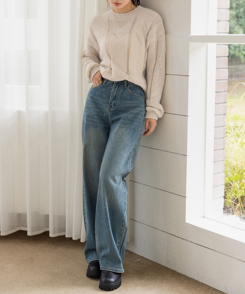 DAY CLOSET(デイ クローゼット)の「程よい透かし編み。長袖やわらかモヘアタッチケーブルニットセーター レディース(ニット/セーター・レディース・ピンク/オフホワイト/グレイッシュベージュ/ブルー・FREE)」の11枚目の写真
