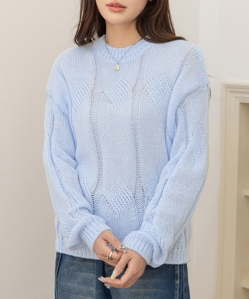 Stone  ブルーネイビー ケーブル編み　ニットセーター　長袖 楽天市場】 ヴィンテージライク ケーブルニット ウール ニット
