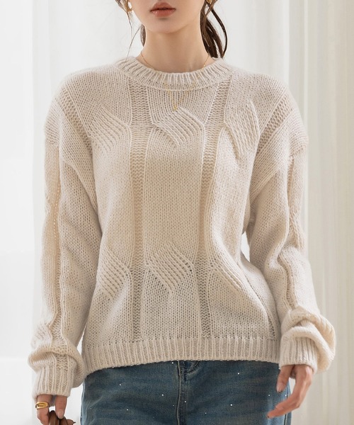 ベージュ ケーブルニット ジッパーセーター 刺繍入り ウール ニット ジッパー セーター | VERSACE JP