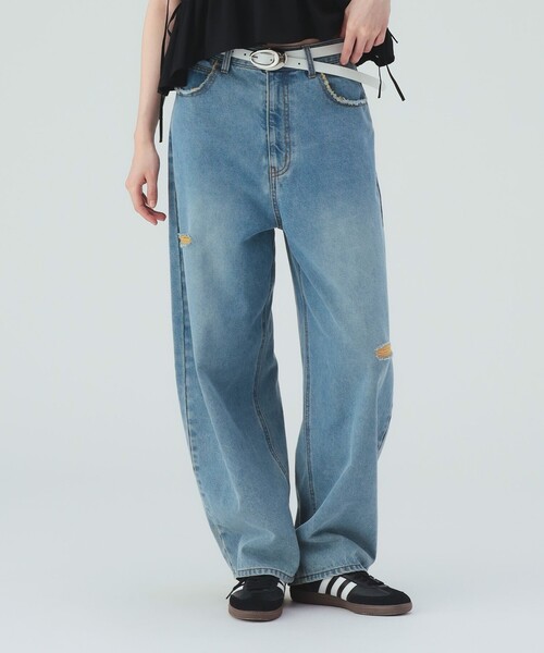 BEAMS HEART(ビームスハート)の「カラー ダメージ コクーン デニム(デニムパンツ・レディース・サックスブルー/ブルー・SMALL/MEDIUM)」の5枚目の写真