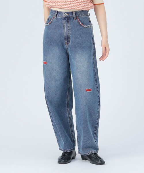 BEAMS HEART(ビームスハート)の「カラー ダメージ コクーン デニム(デニムパンツ・レディース・サックスブルー/ブルー・SMALL/MEDIUM)」の8枚目の写真