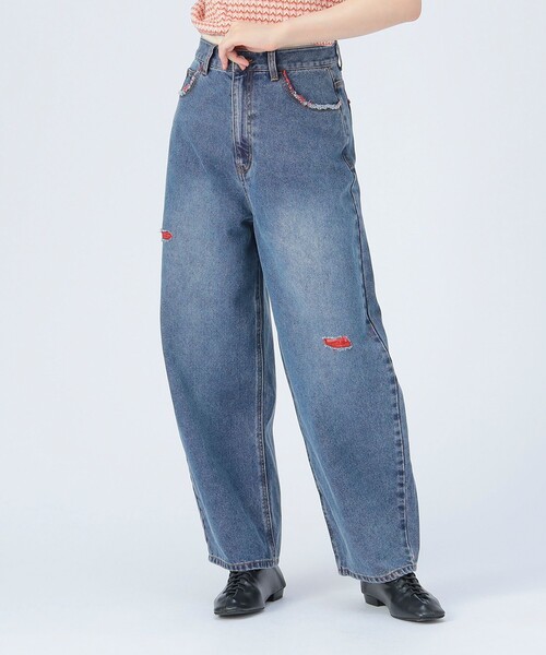 BEAMS HEART(ビームスハート)の「カラー ダメージ コクーン デニム(デニムパンツ・レディース・サックスブルー/ブルー・SMALL/MEDIUM)」の9枚目の写真