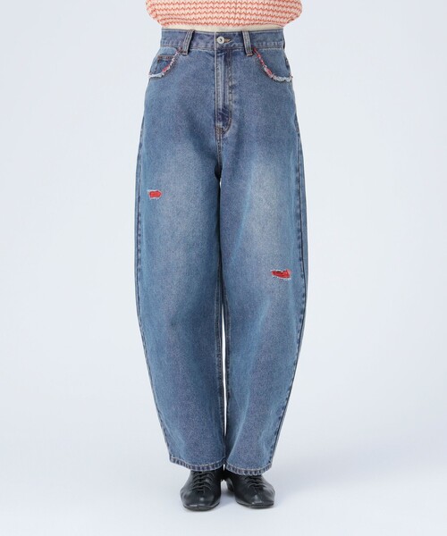 BEAMS HEART(ビームスハート)の「カラー ダメージ コクーン デニム(デニムパンツ・レディース・サックスブルー/ブルー・SMALL/MEDIUM)」の10枚目の写真