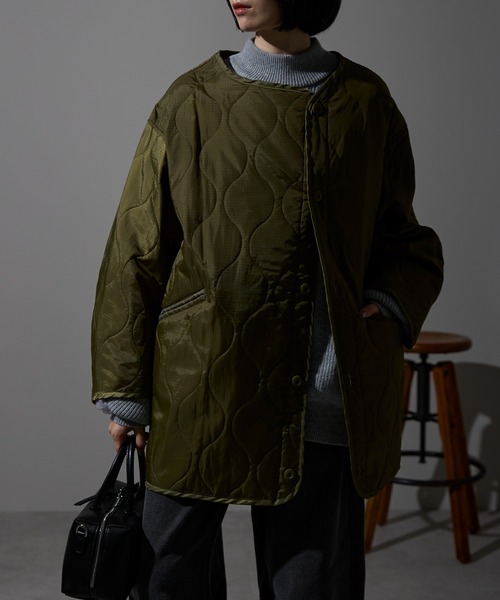 each（イーチ）の「キルティング中綿ミディジャケット（ブルゾン・レディース・アイボリー/カーキ/ブラウン/ブラック・FREE）」の4枚目の写真