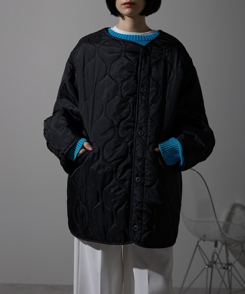 each（イーチ）の「キルティング中綿ミディジャケット（ブルゾン・レディース・アイボリー/カーキ/ブラウン/ブラック・FREE）」の3枚目の写真