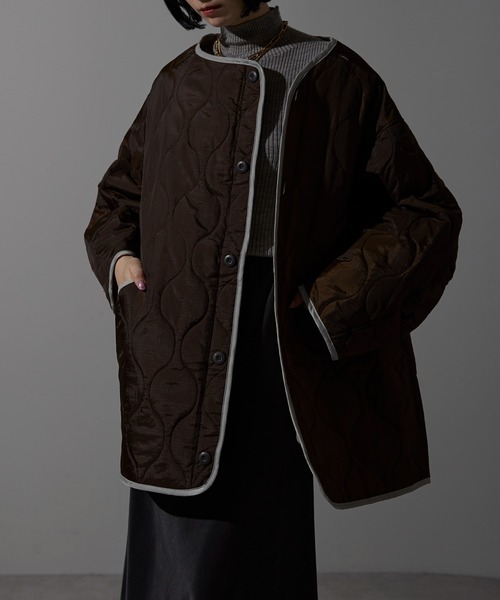 each（イーチ）の「キルティング中綿ミディジャケット（ブルゾン・レディース・アイボリー/カーキ/ブラウン/ブラック・FREE）」の18枚目の写真