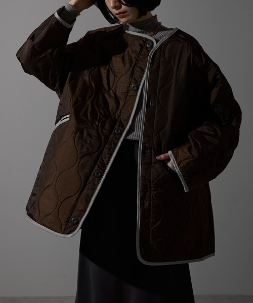 each（イーチ）の「キルティング中綿ミディジャケット（ブルゾン・レディース・アイボリー/カーキ/ブラウン/ブラック・FREE）」の19枚目の写真