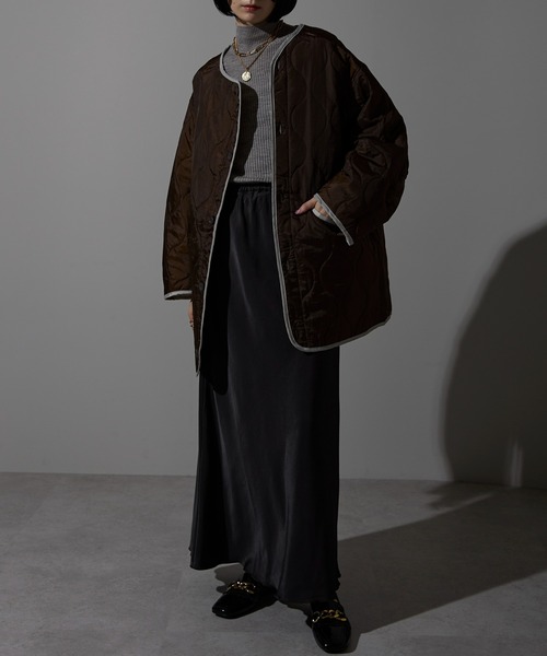 each（イーチ）の「キルティング中綿ミディジャケット（ブルゾン・レディース・アイボリー/カーキ/ブラウン/ブラック・FREE）」の22枚目の写真