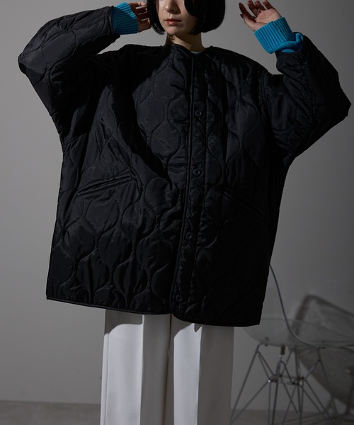 each（イーチ）の「キルティング中綿ミディジャケット（ブルゾン・レディース・アイボリー/カーキ/ブラウン/ブラック・FREE）」の5枚目の写真