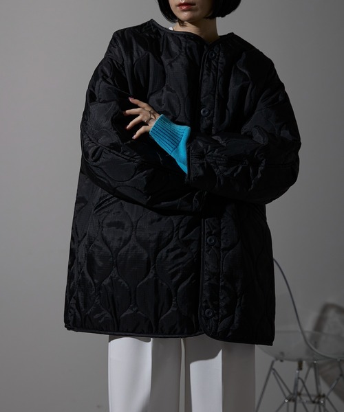 each（イーチ）の「キルティング中綿ミディジャケット（ブルゾン・レディース・アイボリー/カーキ/ブラウン/ブラック・FREE）」の6枚目の写真