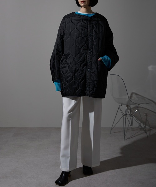 each（イーチ）の「キルティング中綿ミディジャケット（ブルゾン・レディース・アイボリー/カーキ/ブラウン/ブラック・FREE）」の11枚目の写真