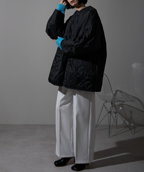 each（イーチ）の「キルティング中綿ミディジャケット（ブルゾン・レディース・アイボリー/カーキ/ブラウン/ブラック・FREE）」の14枚目の写真