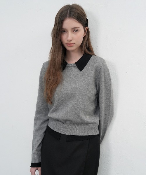 GENERAL IDEA(ジェネラルアイデア)の「essential collar layered pullover レイヤード襟付きニットプルオーバー(ニット/セーター・レディース・グレー/ブラック/アイボリー・S/L/M)」の3枚目の写真