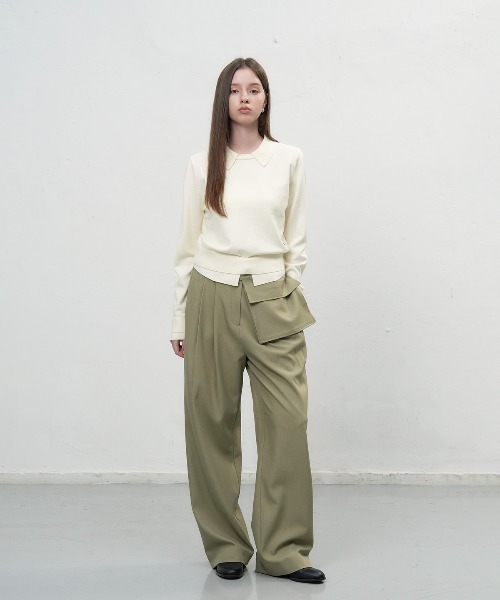 GENERAL IDEA(ジェネラルアイデア)の「essential collar layered pullover レイヤード襟付きニットプルオーバー(ニット/セーター・レディース・グレー/ブラック/アイボリー・S/L/M)」の5枚目の写真