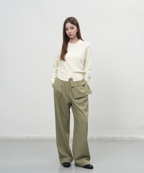 GENERAL IDEA(ジェネラルアイデア)の「essential collar layered pullover レイヤード襟付きニットプルオーバー(ニット/セーター・レディース・グレー/ブラック/アイボリー・S/L/M)」の6枚目の写真