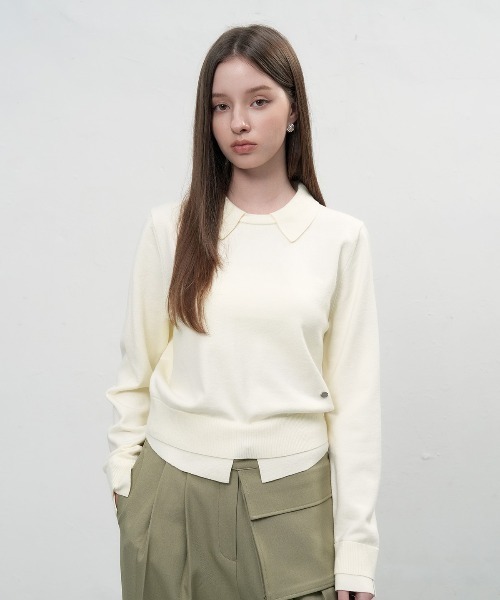 GENERAL IDEA(ジェネラルアイデア)の「essential collar layered pullover レイヤード襟付きニットプルオーバー(ニット/セーター・レディース・グレー/ブラック/アイボリー・S/L/M)」の4枚目の写真